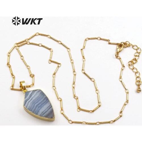 WT-N1140 Wholesalefashion necklace Natural blue agates pendant necklace arrowhead shape pendant women necklace jewelry