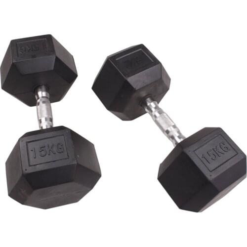 15kg rubber hexagonal dumbbells, suitable for gym unisex home fitness training arm muscle fitness fitness equipment