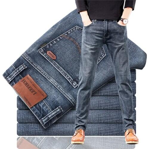 2021 jeans mens slim straight business casual pants mens autumn and winter new stretch tide brand gray