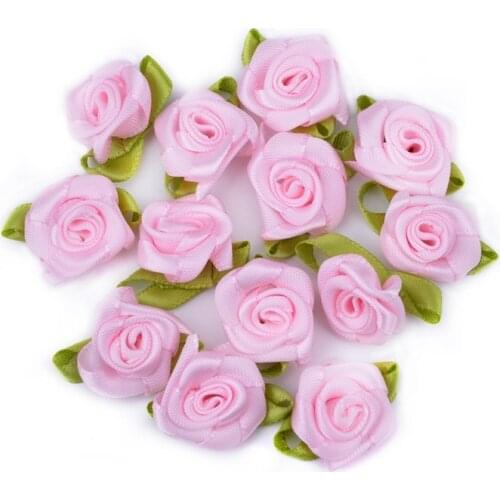 50pcs 2CM Silk Ribbon Rose Flower Heads Satin Ribbon Handmade DIY Craft Scrapbooking For Wedding Decoration Artificial flowers