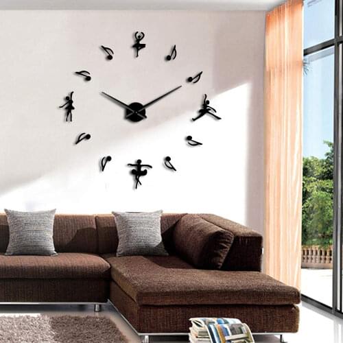 Ballet Dancers Music Notes Wall Decor DIY Wall Clock Large Ballerinas 3D Wall Watches Clock Sticker Reloj De Pared Grande