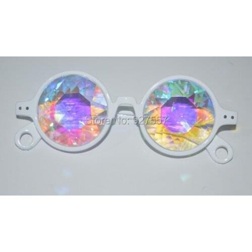 White frame kaleidoscope glasses double surface prism real glass lens