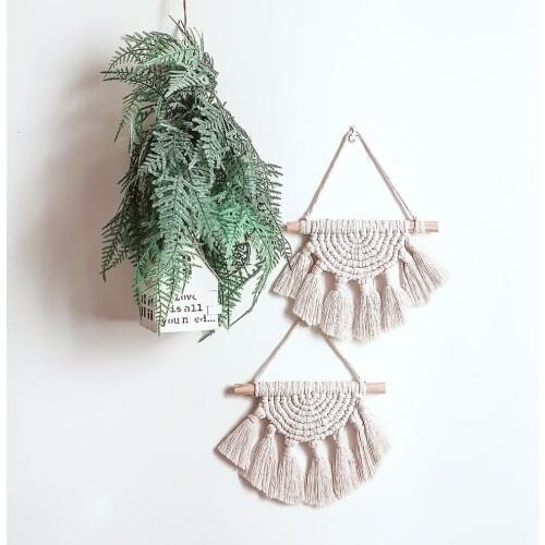 Beige Macrame Tassels Hanging (25 x 20cm) Cotton Handmade Woven Wall Tapestry Boho Backdrop Wall Decoration for Living Room