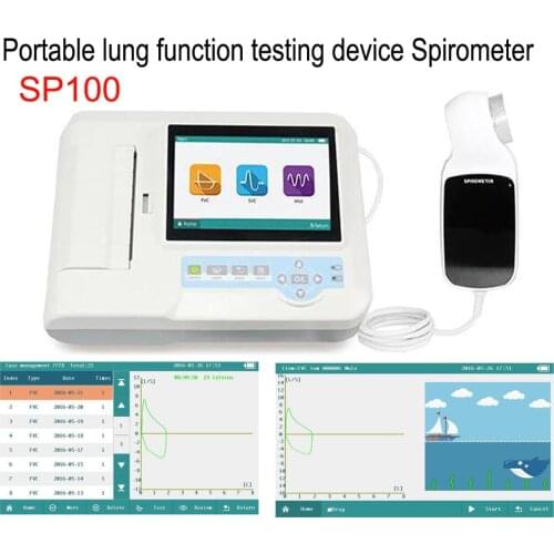SP100 Digital Spirometer 7" Color TFT Touch Screen LCD Lung Function Pulmonary Device Breathing Diagnostic FVC VC SVC MVV Devic