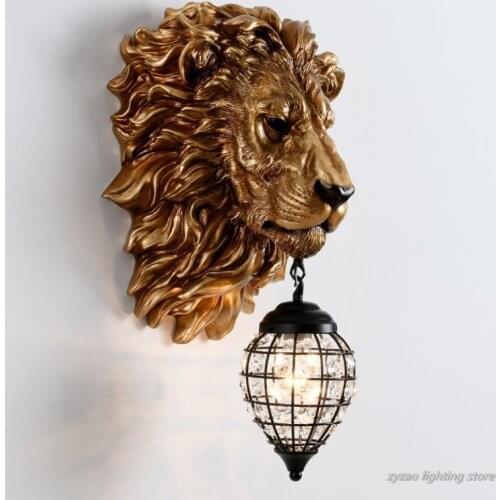 Nordic Lion Head Resin Decor Wall Lamps Living Room Bedroom Bar Room Decoration Modern Wall Lamp Hotel Club Wall Lights Fixtures