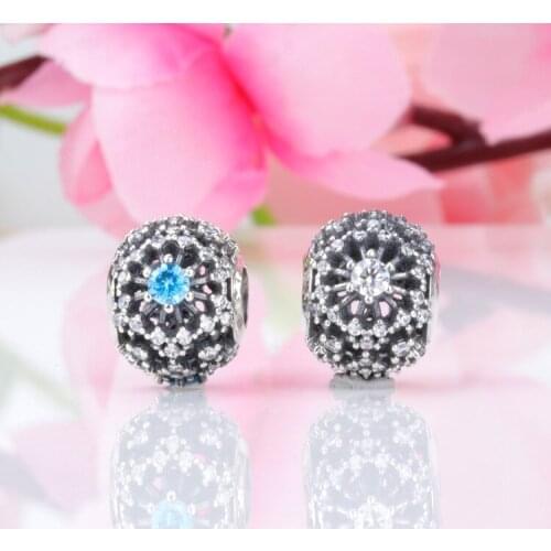 DoDoFly Genuine 925 sterling silver Inlaid with zircon azure snowflake beads fit original bracelet DIY Jewelry