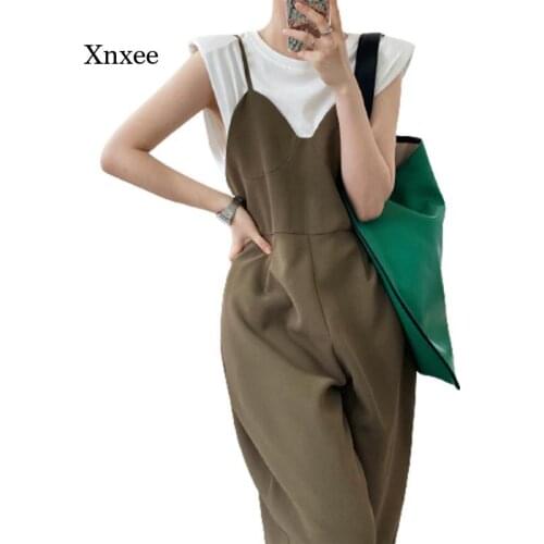 Elegant Spaghetti Strap Jumpsuit Womens Summer Thin High Waist Loose Wide Leg Suspender Pants Womens Solid Rompers Outfits