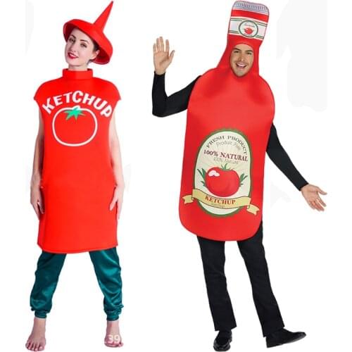Adult Halloween Party Cosplay Ketchup Tomato food costume Jumpsuit for women men carnival Fancy Dress clothes
