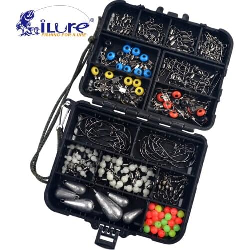 ILure 177 pcs/box Fishing Accessories Kit Including Jig Hooks fishing Sinker weights fishing Swivels Snaps Fishing Tackle Box