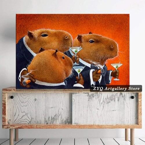Printing Oil The Capybara Club Wall Painting Wall Art Decoration Picture For Living Room Canvas Poster