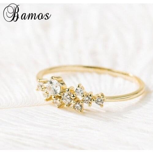 Bamos Minimalist Jewelry Gold Filled Cubic Zirconia Finger Ring Exquisite Stackable Rings For Women Fashion Bridesmaid Gift