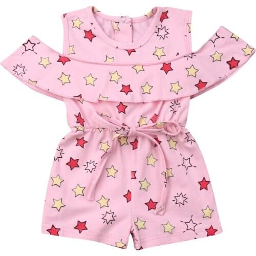 Fashion Baby Girls Summer Clothes Short Sleeve Off Shoulder Star Print Casual Loose Romper Jumpsuit