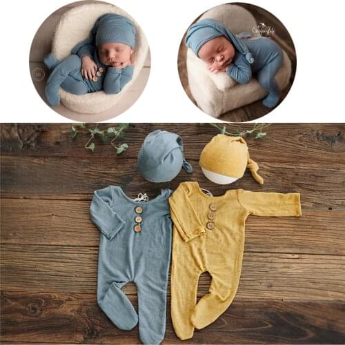 0-1 Month Newborn Photography Props Romper Hat Baby Boy Romper Bodysuits Outfit Photography Baby Studio Shooting Props Clothing
