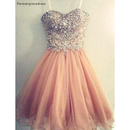 Coral Peach Short Prom Dress Sweetheart Tulle Rhinestones Crystal Beaded Women Wear Special Occasion Dress Party Gown