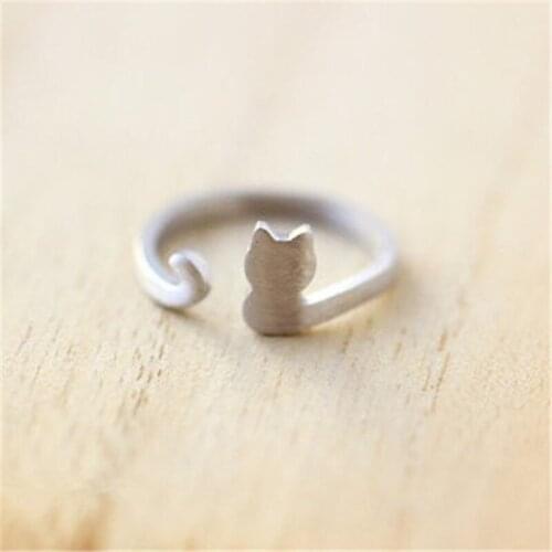 Hot Selling Silver Alloy Cute Cat Adjustable Ring Simple Fashion Finger Ring Cat Open Jewelry For Women Young Girlfriend Gift