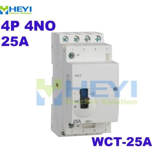 Heyi WCT-25A miniature household contactor 4Pole 4NO 220VAC 50Hz din rail mini contactor manual control