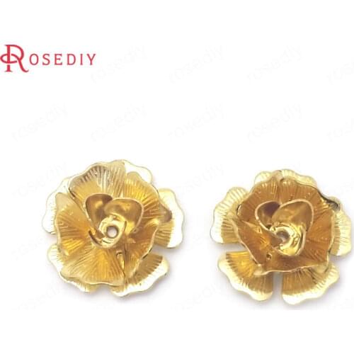 38502)20PCS 15MM Height 6.5MM Not plated color Brass 3D Multi-layer Flower Jewelry Making Supplies Diy Findings Accessories