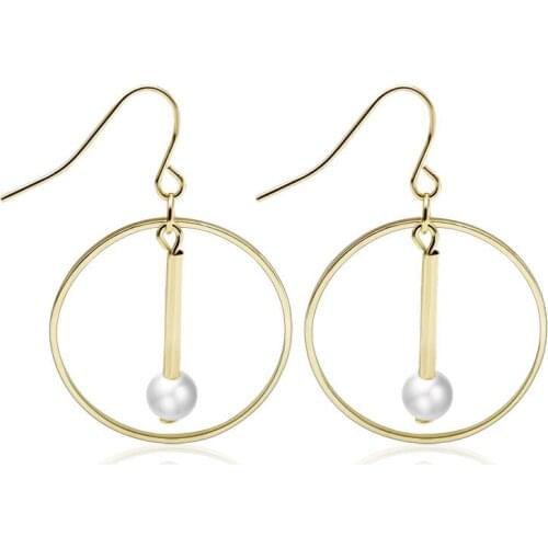 New arrive round big drop earring with pearl simple easy design elegant dangle earring gold silver-color jewelry #ER163