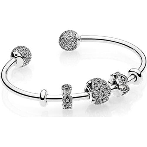 NEW 2017 NEWEST 925 Sterling Silver Open bracelet suits Clear CZ Charm Bead fit Bracelet DIY bracelet For Women Jewelry