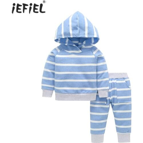 Baby Girls Boys Clothes Striped Long Sleeve Hooded Sweatshirt Tops+Striped Pants Trouser Baby Tracksuit Clothing Kids Sport Sets
