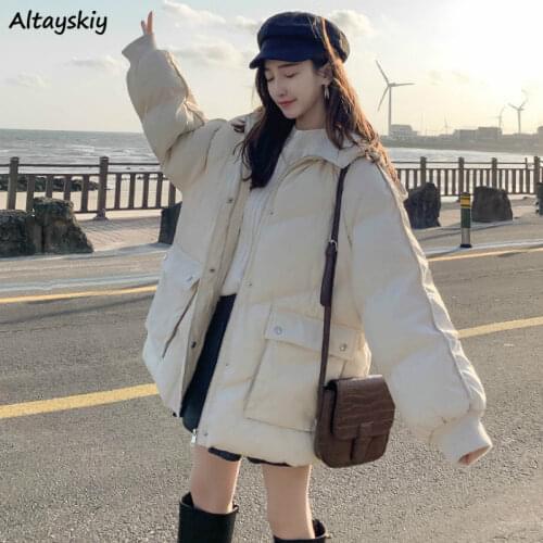 Parkas Women Winter Pure Simple Hooded Pockets Zipper Oversize Thick Womens High Quality Ins Trendy 5 Colors All-match Coats New