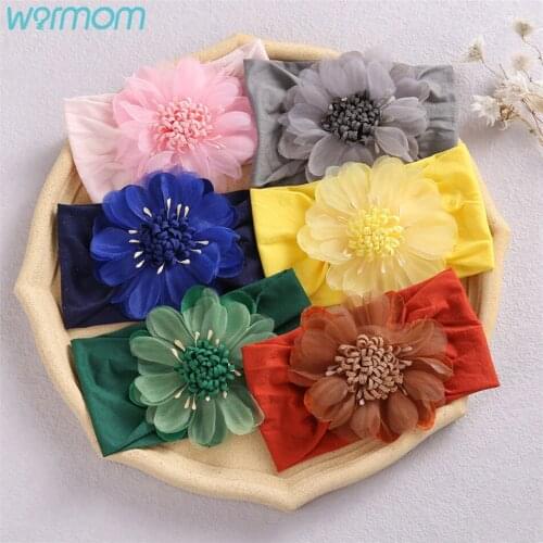 Warmom 14 Colors Super Soft Nylon Childrens Hair Accessories Headband Mesh Sun Flower Bud Baby Headband