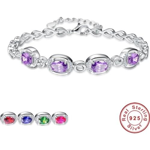 Simple Elegant Women Created Garnet Emerald Tanzanite Topaz Oval Stone Bracelet 925 Sterling Silver Bracelet Fmale Jewelry