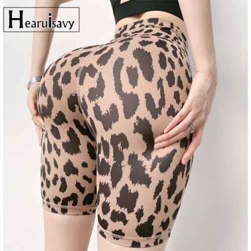 Plus Size Gym Quick Dry Fitness Sport Shorts Women Leopard High Waist Yoga Short Pants Stretchy Lift Hip Running Cycling Shorts