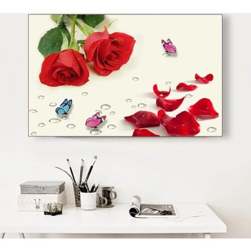 Rose Painting Diamond Cross Stitch Painting Home Decor Butterfly Print Round Rhine Stone Cross Stitch Gift