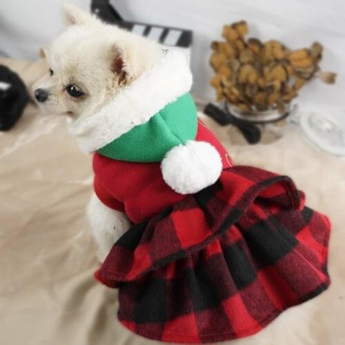 1Pcs Pet Christmas Style Plaid Skirt Winter Warm Plus Velvet Thickening Dress Pets Clothing For Small Medium Dog Cat Hot Sell