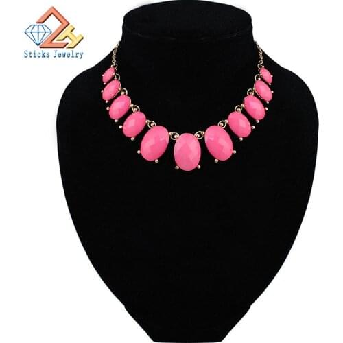 Pink Resin Necklaces Pendant Boho Statement Necklace Gold Color Vintage Pendant Lady Dress Choker Necklace