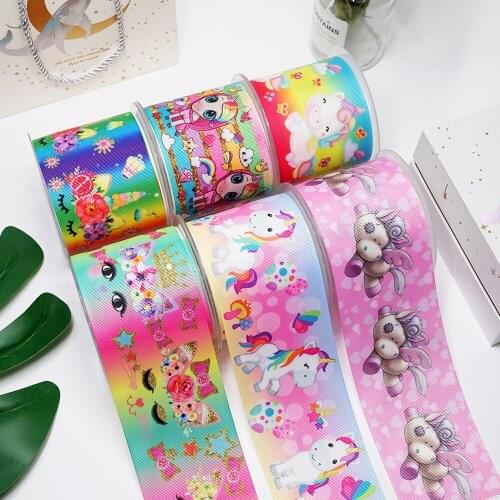 DIY Cartoon Unicorn Printed Grosgrain Ribbon For Craft Supplies Sewing Accessories 5 Yards. 44851