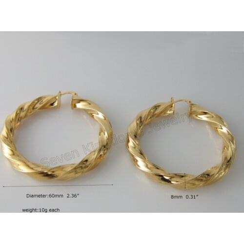 PLAIN TWIST YELLOW GOLD GP COLOR FILLED BRASS HUGE HOOP 60MM 2.36" EARRING BAND WIDTH 8MM