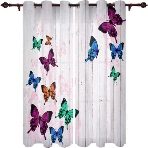 Modern Curtains Wood Grain Retro Butterfly Color Baby Room Bedroom Creative Curtains Kitchen Living Room Terrace Valance Curtain