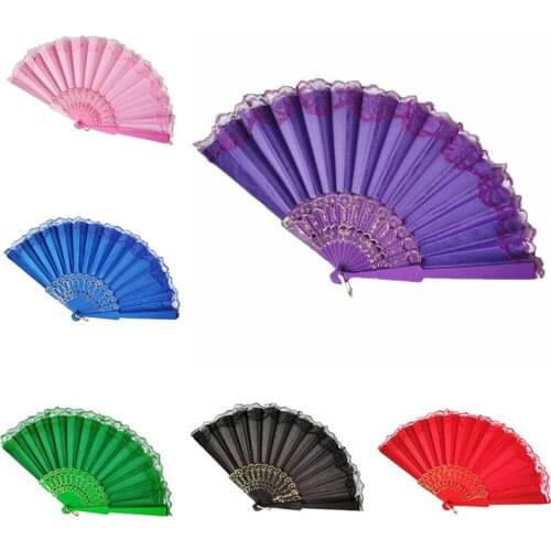 Chinese Style Fan Dance Wedding Party Lace Silk Folding Hand Held Flower Fan Women Photo Prop Tool Art Craf Wholesale