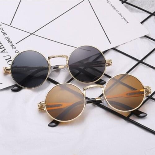 ESHIHAN Vintage Round Sunglasses Retro Steampunk Sun Glasses for Men Women Small Metal Circle Driving Glasses UV400