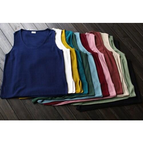 Women 2021 Summer knitting Cotton Tanks Vintage O-neck washing knitted waistcoat Loose tanks