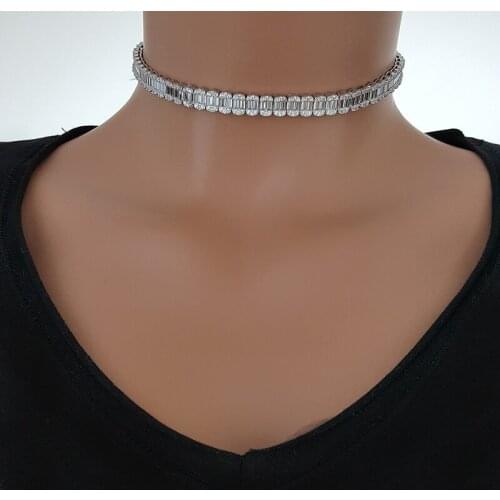 Baquette Choker Necklace 925 Sterling Silver for Women Fashion Necklace Made in TURKEY