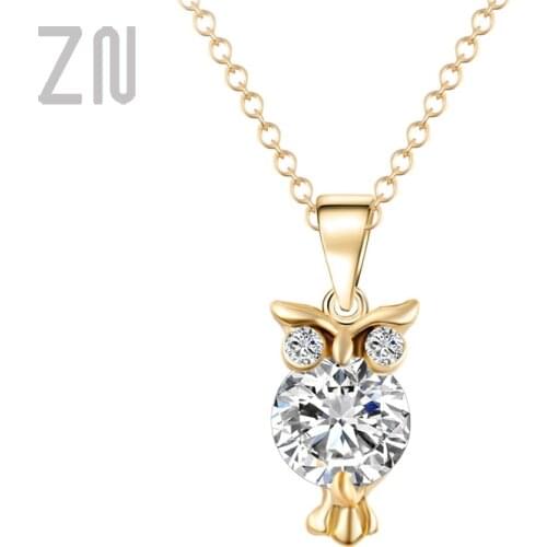 ZN New Fashion Zircon Pendants Owl Necklace For Women Crystal Heart Gold Long Necklaces Fashion Jewelry Gift