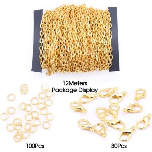 12m/lot Bracelet Necklace Chains 2*3mm Flat Pressure Cross Chain Silver/Gold Link Chain for DIY Jewelry Making Accessories