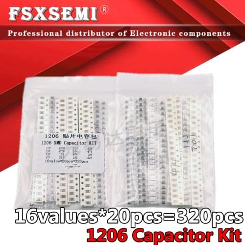 16values*20pcs=320pcs 1206 SMD Capacitor assorted kit 10PF-22UF Samples kit