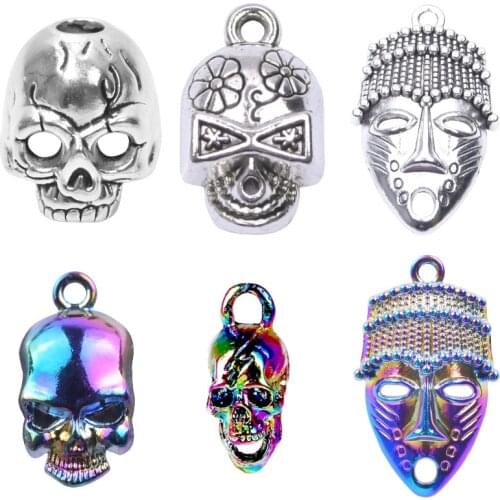 5Pcs/Lot Europea Egyptian Pharaoh Skull Big Hole Beads Charms Halloween Devil Pendant DIY Bracelet Necklaces Jewelry Making