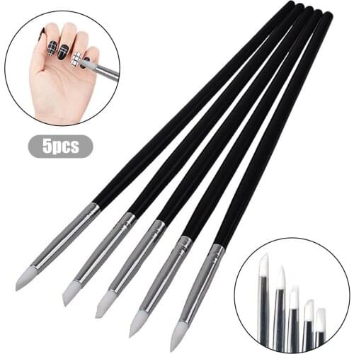 5Pcs Silicone Nail Art Pen Brush Carving Emboss Hollow Pottery Sculpture Brush UV Gel Shaping Clay Dotting Polish DIY Tools Set