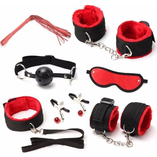 7pcs Set Fetish Couple Flirt BDSM Sex Bondage Restraint Sexy Handcuff Leather Erotic Adult Games Cosplay Sex Toys For Couples