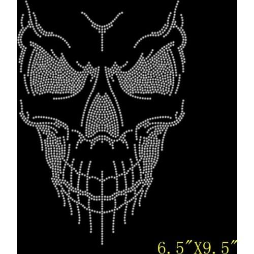 Free Shipping Screaming Evil Skeleton Skull Rhinestone Hotfix Iron On Transfer Design for Clothing