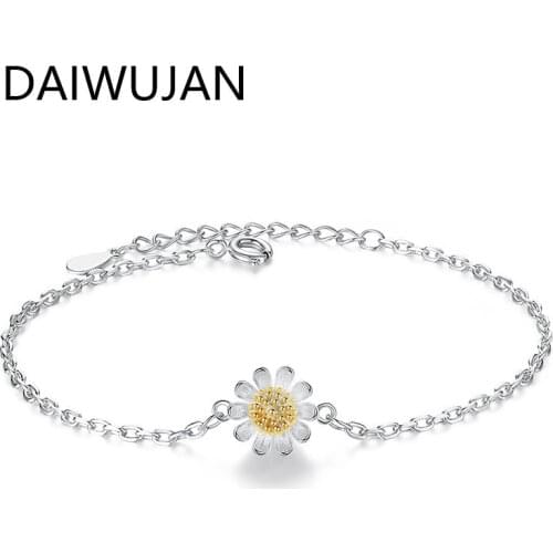 DAIWUJAN Classic Little Daisy Womens Brecelet Sunflower Single Chain Charm Bracelet For Female Girl Fashion S925 Silver Jewelry