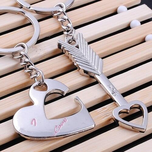 2pcs/Pair Fashion Heart Arrow Key Ring Keyfob Romantic Couples Keychain Lover Gift