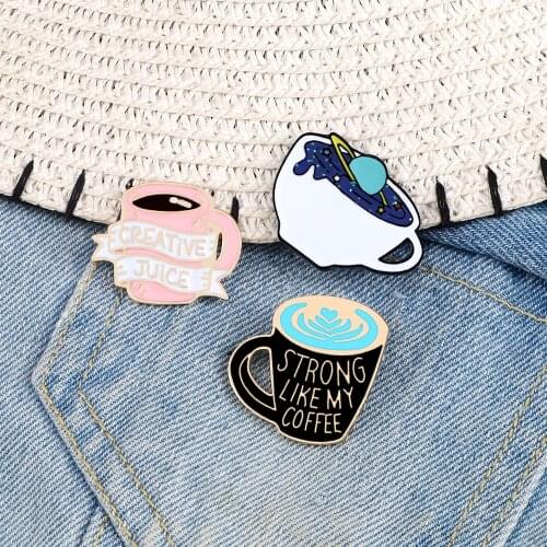 Galaxy Planet Brooches Pins Coffee Life Cup Enamel Kids Creative Juice Mug Badges Backpack Denim Lapel Decoration Unisex Jewelry