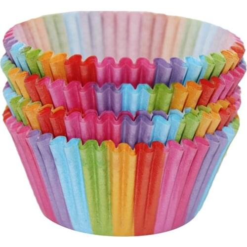 100 Pieces Rainbow Color Cupcake Baking Paper Cup Muffin Liners Standard Size for Home Bakery Holiday Wedding