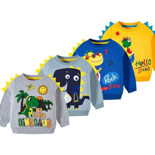 Children Sweatshirts Baby Boys Autumn and Winter Cartoon Dinosaur Print Sweatshirts Kids T Shirts Blouse Clothes 2-8 Years